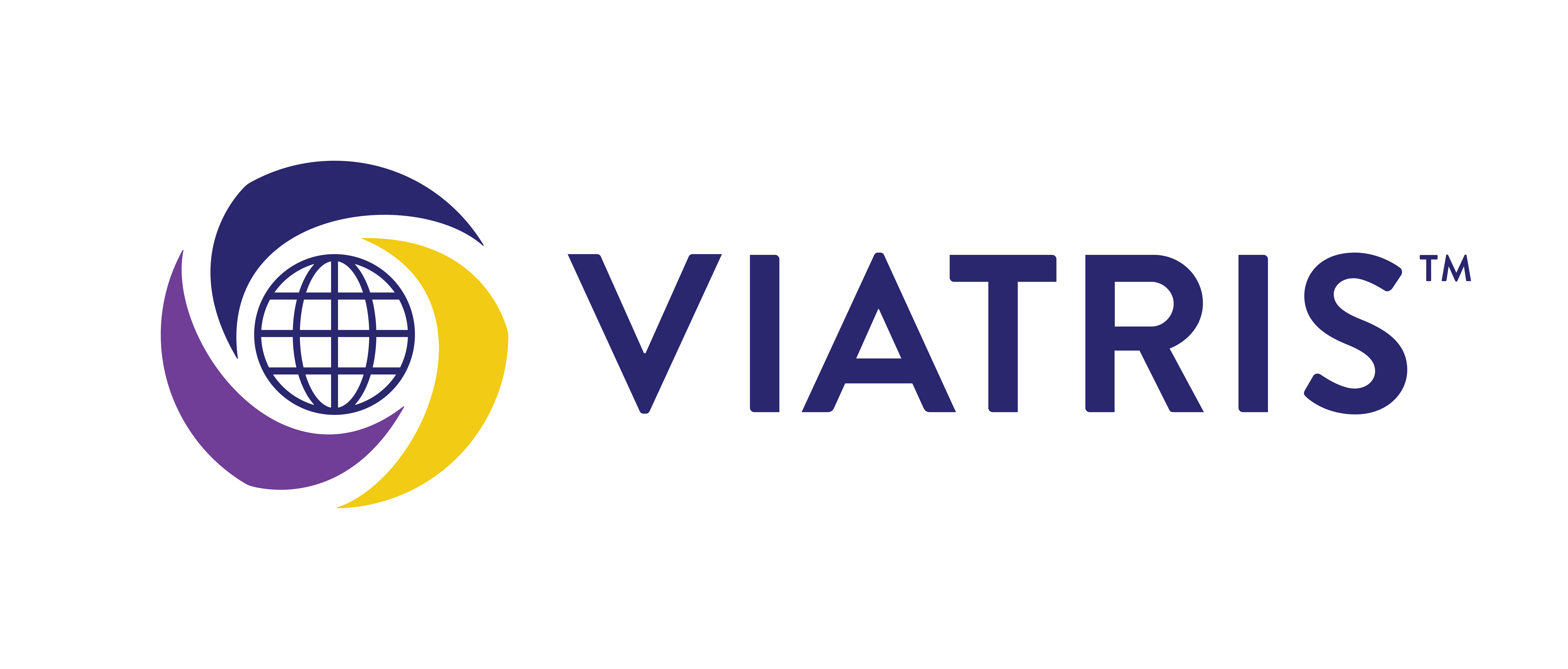 Purple and yellow Viatris logo.